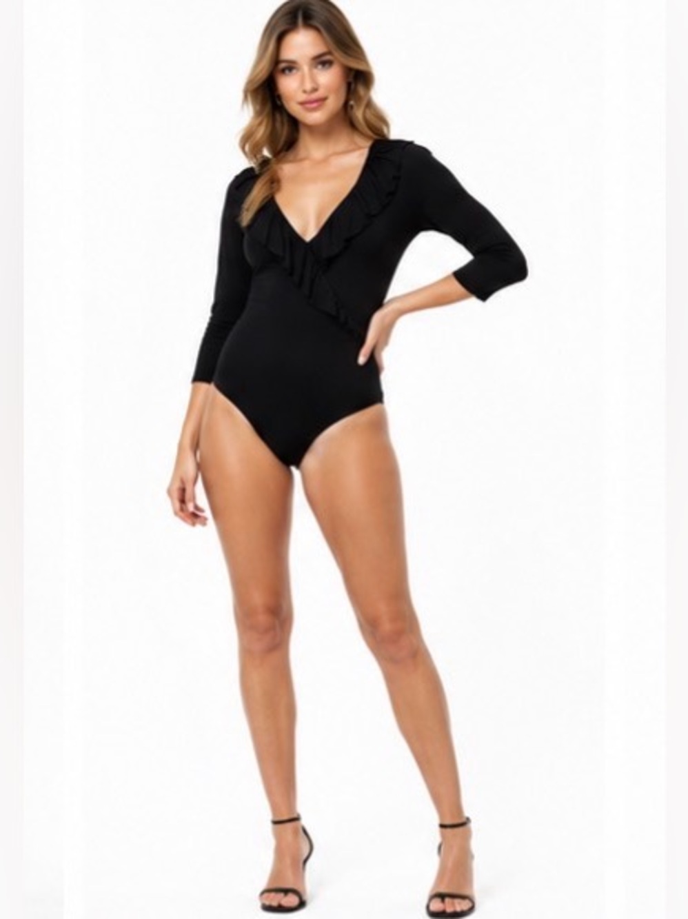 NWT | Rachel Zoe | Surplice Ruffle Bodysuit | Black | Medium